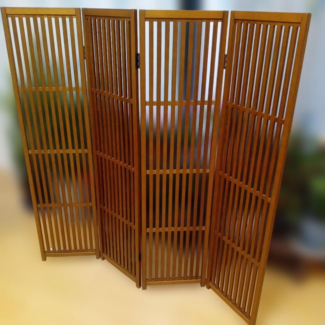 衝立 和風 　秋田杉　パーテーション 4連 格子屏風 和モダン 間仕切り家具