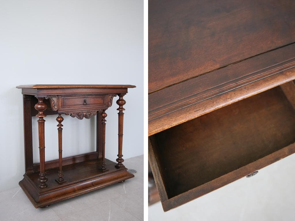 フランスアンティーク木製ホールテーブル机/花台/カウンターデスク飾り棚(90-8