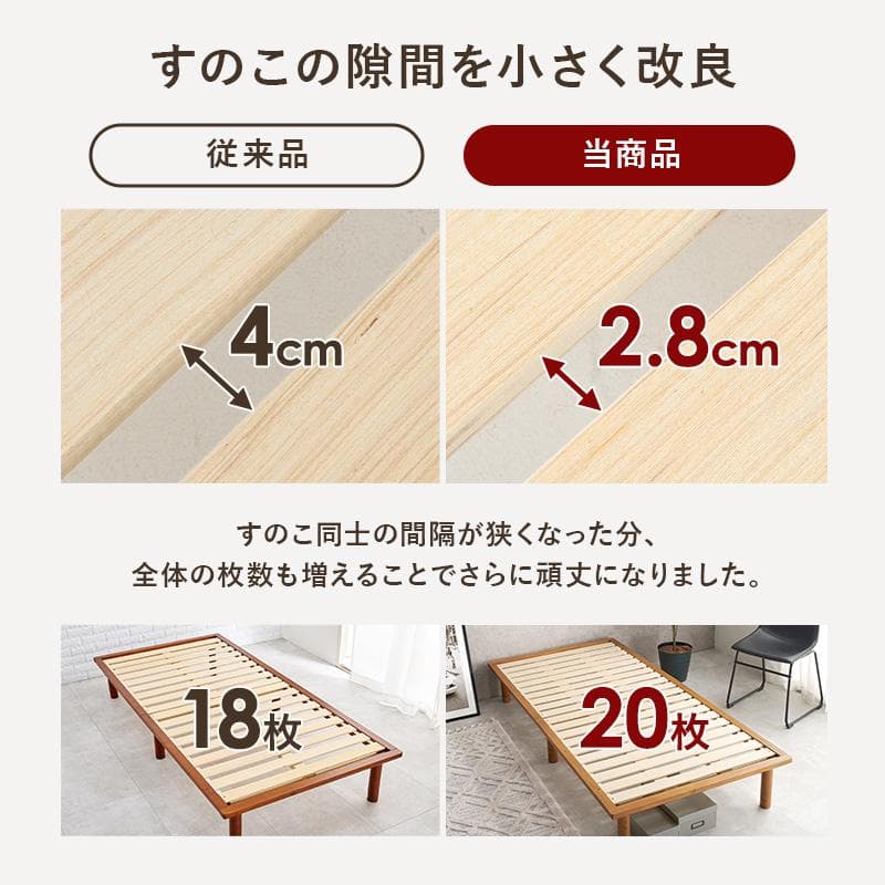 頑丈でシンプル すのこシングルベッド ナチュラル [8057]