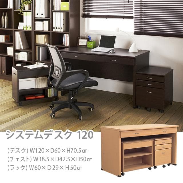 《新品・送料無料》システムデスク120 (ブラウン) (ナチュラル)