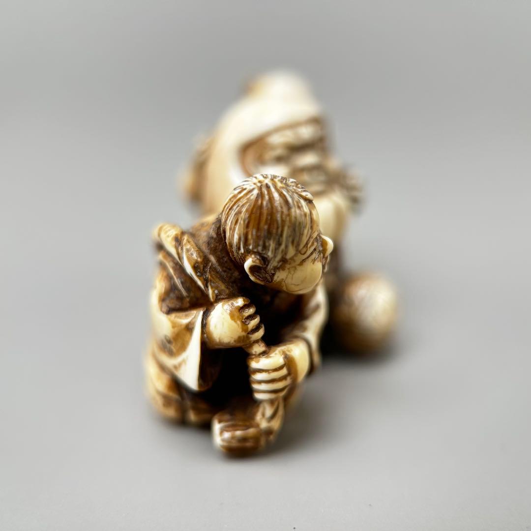 三人のキャラクター 彫刻極上根付天然素材アンティーク骨董飾り物古