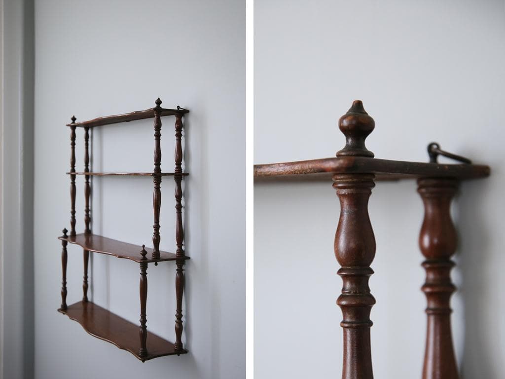 フランスアンティーク木製ウォールシェルフ/壁掛けラック/飾り棚(90-125)