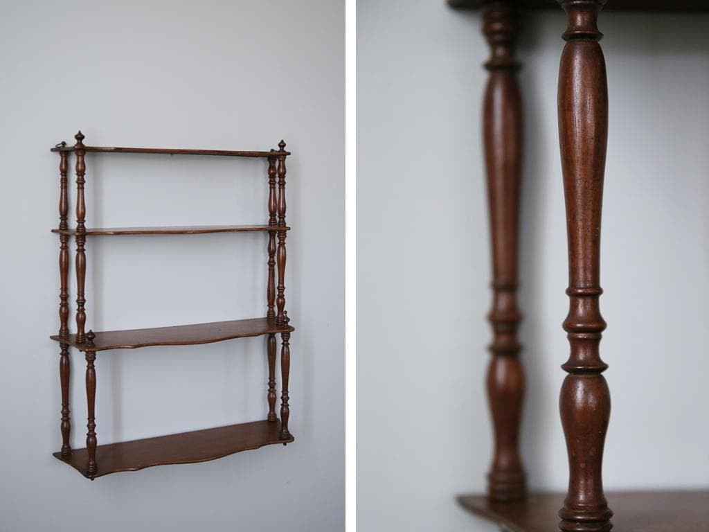 フランスアンティーク木製ウォールシェルフ/壁掛けラック/飾り棚(90-125)