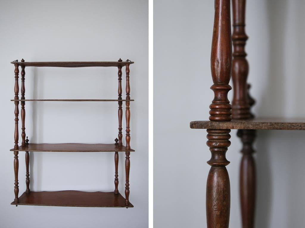 フランスアンティーク木製ウォールシェルフ/壁掛けラック/飾り棚(90-125)