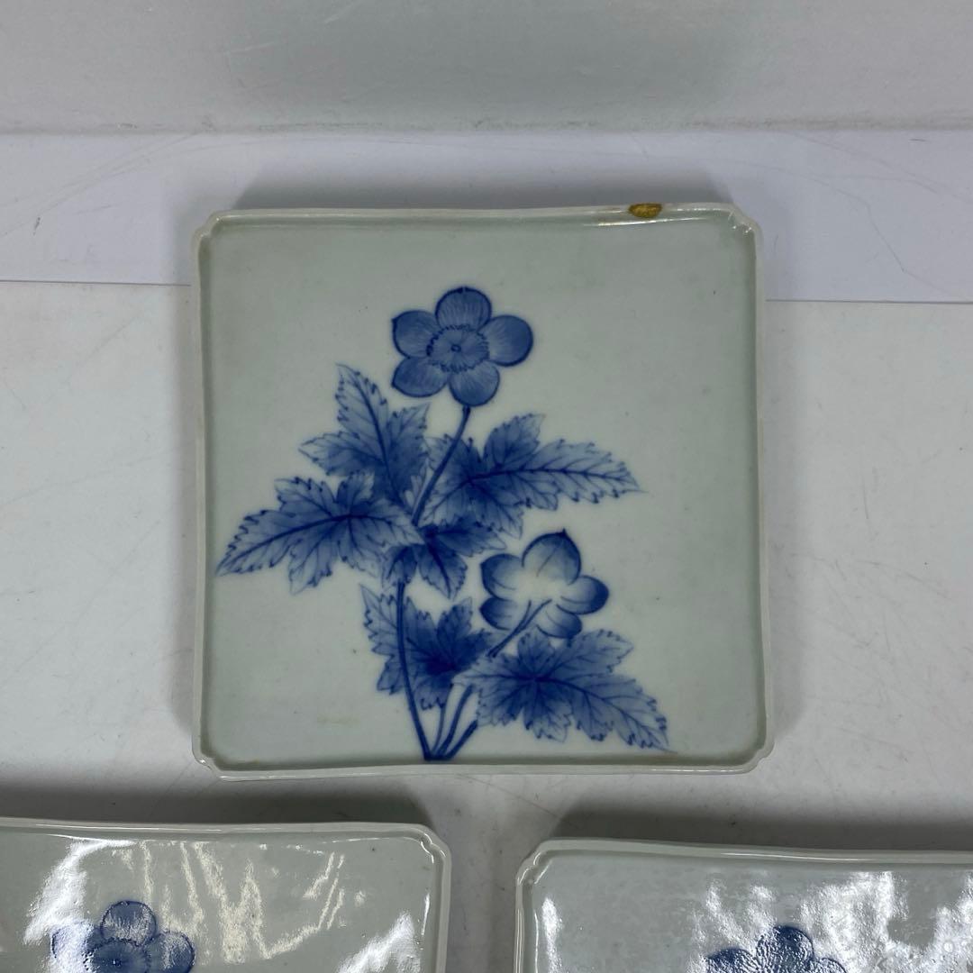 鍋島焼 花柄 角皿 5枚 14×14cm 東キ7-0824☆2F トコヒ