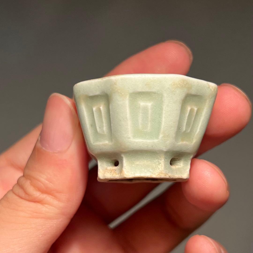 797.夢陶 青磁釉八角豆鉢2 点 ミニ鉢 盆栽鉢3.6*3.8*2.7cm