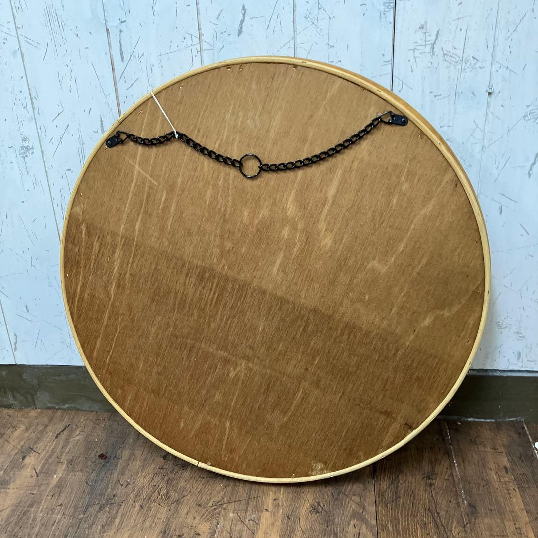 ■A-壁 昭和レトロ ニチハン 木製 丸型鏡 ラウンドミラー ウォールミラー