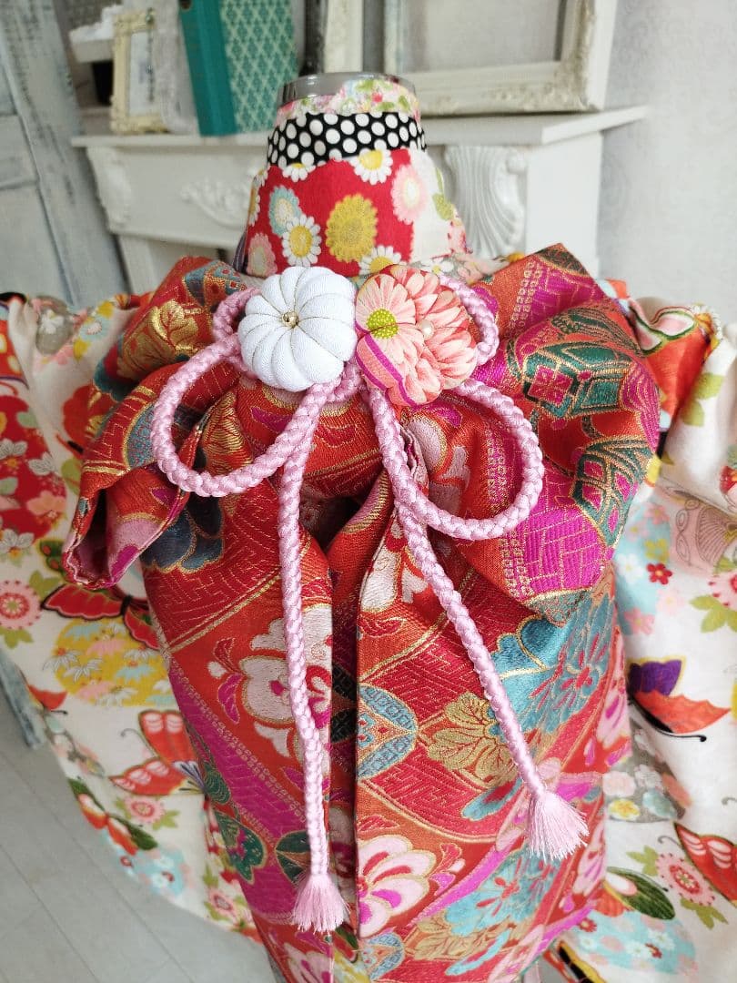 専用です☆大正浪漫アンティーク白系の着物にだらりの帯セット☆七五三ハーフ成人式