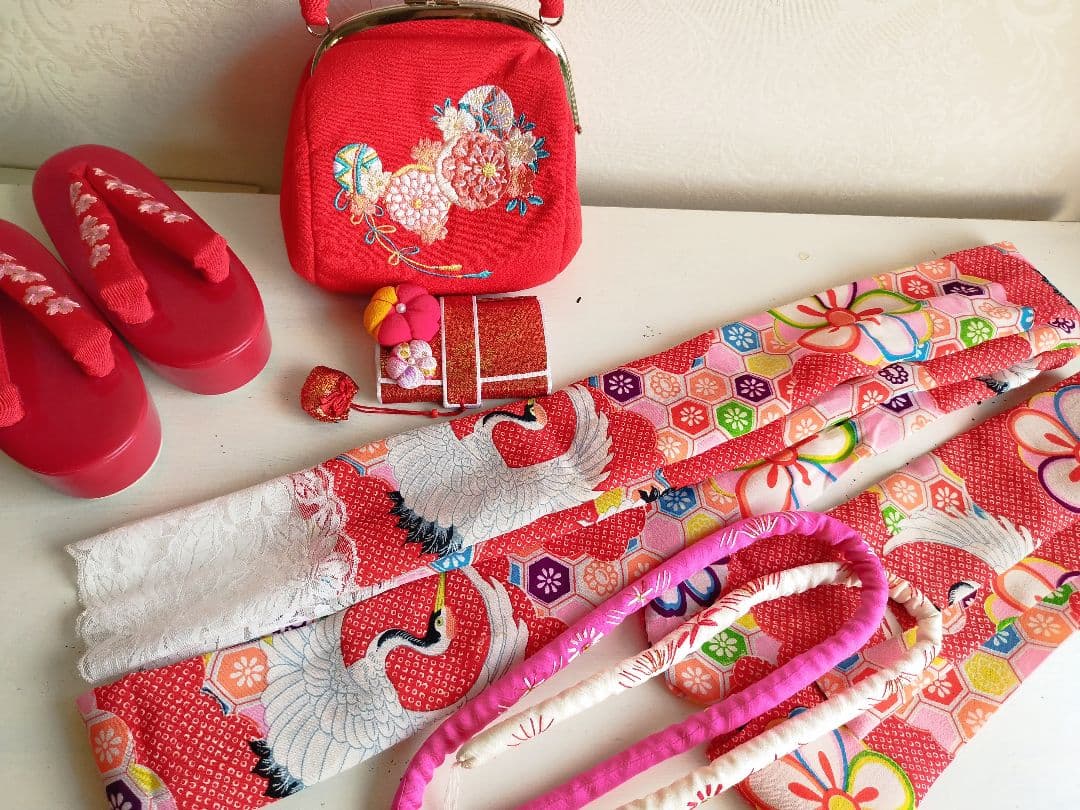 専用です☆大正浪漫アンティーク白系の着物にだらりの帯セット☆七五三ハーフ成人式