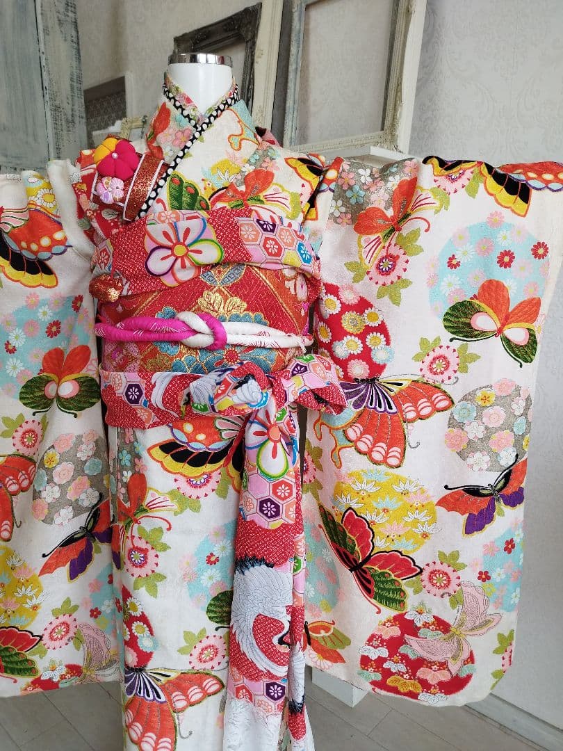 専用です☆大正浪漫アンティーク白系の着物にだらりの帯セット☆七五三ハーフ成人式