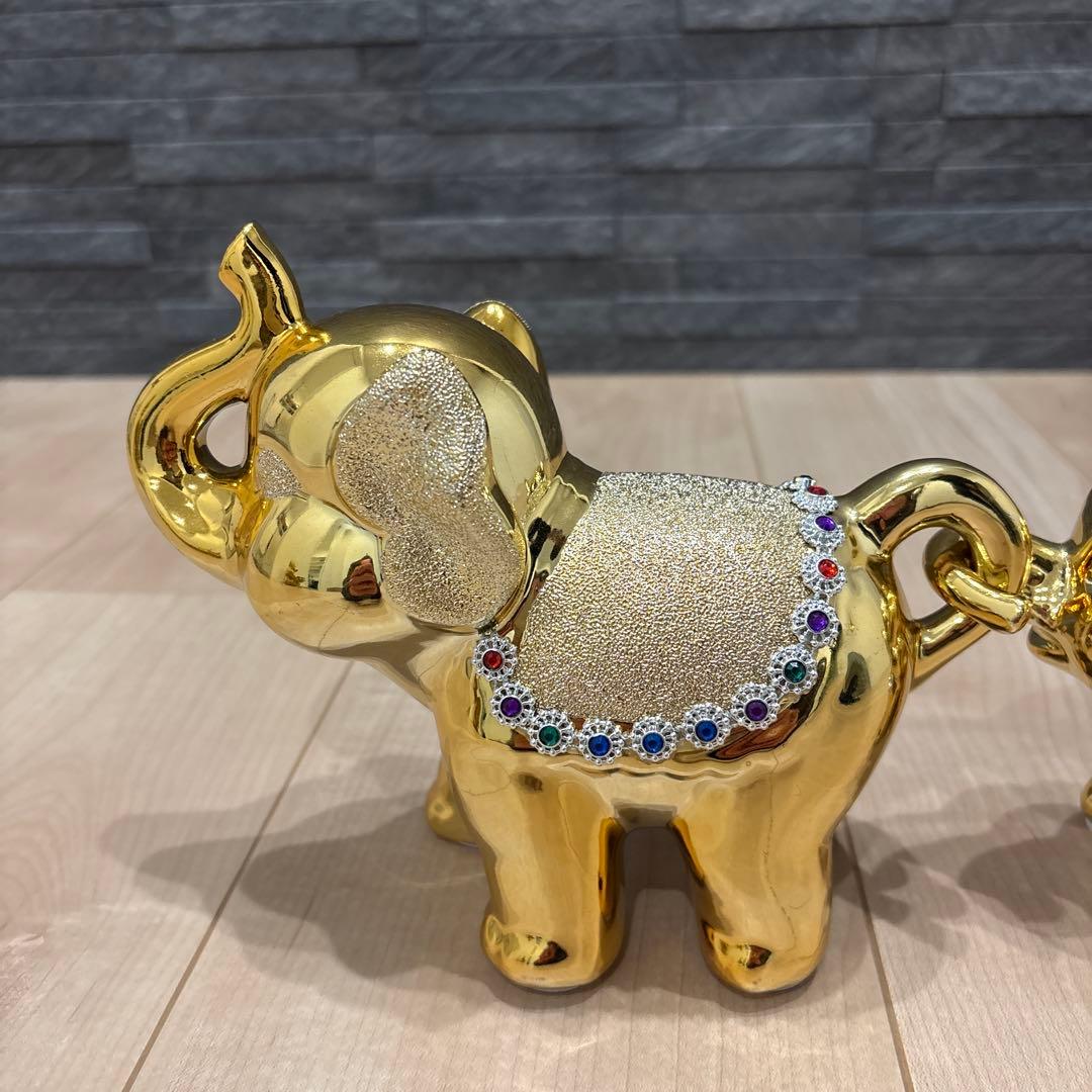 金色のゾウの置物　親子3個セット　インテリア