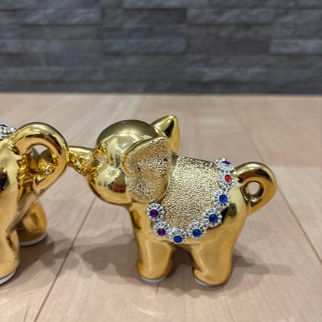 金色のゾウの置物　親子3個セット　インテリア