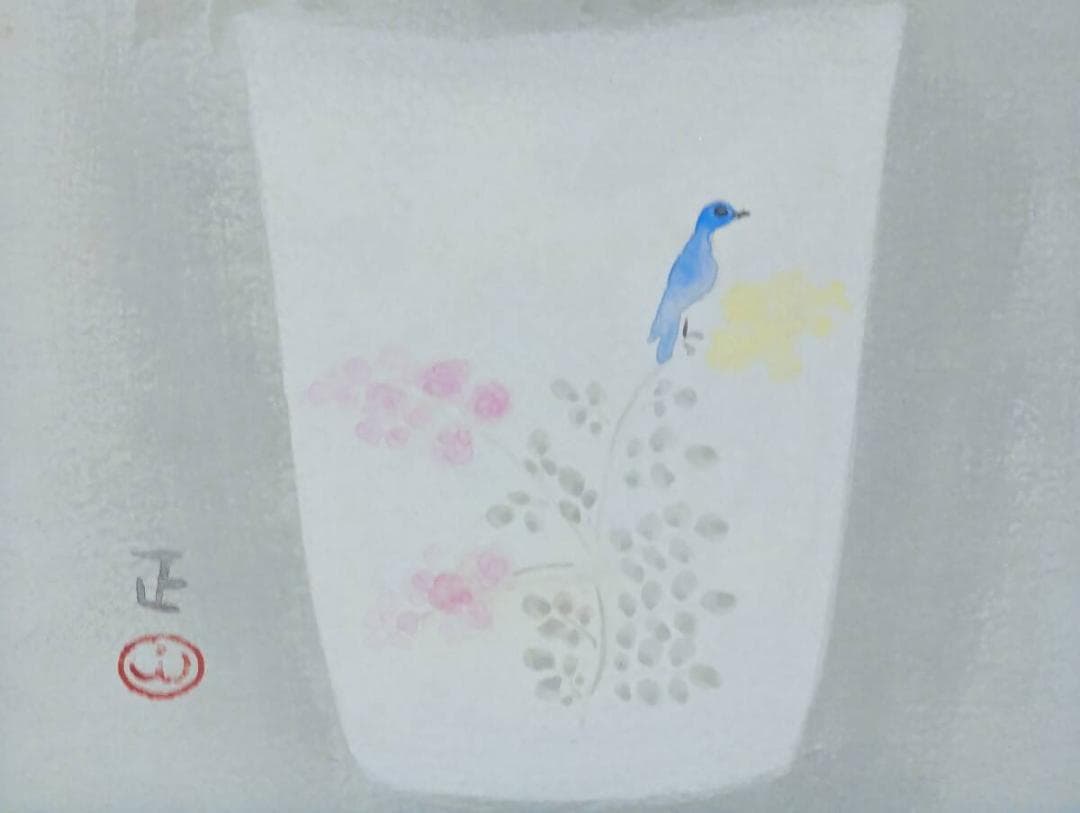 【真作】絵画 小栗正　日本画　マリーの白薔薇　優美な静物画　箱・黄袋入　Z43
