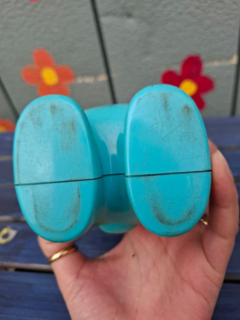 昭和レトロ　オルゴール クマ　ブルー Sankyo　 サンキョー　当時物　キョロ