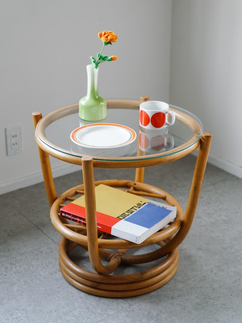 70-80's ヴィンテージ ラタン/藤 テーブル ミッドセンチュリーモダン