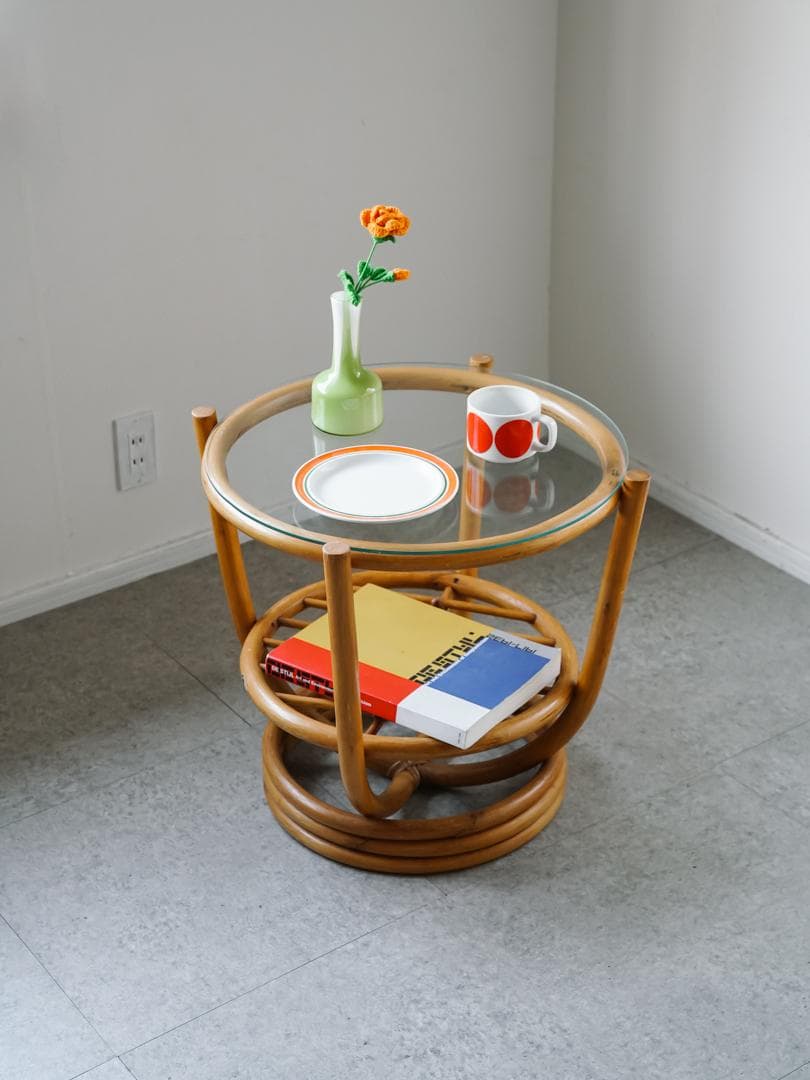 70-80's ヴィンテージ ラタン/藤 テーブル ミッドセンチュリーモダン