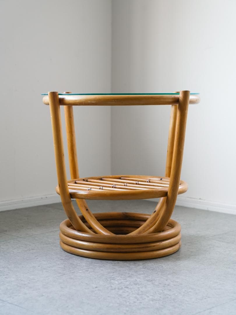 70-80's ヴィンテージ ラタン/藤 テーブル ミッドセンチュリーモダン