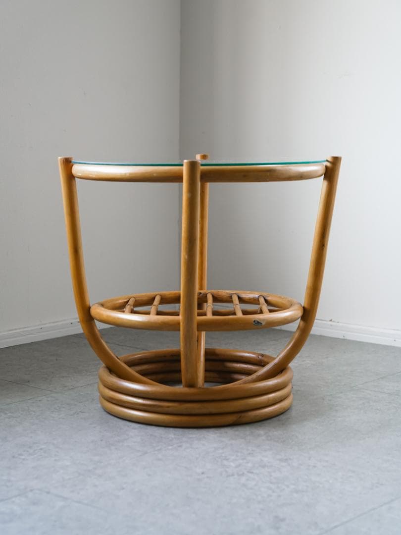 70-80's ヴィンテージ ラタン/藤 テーブル ミッドセンチュリーモダン