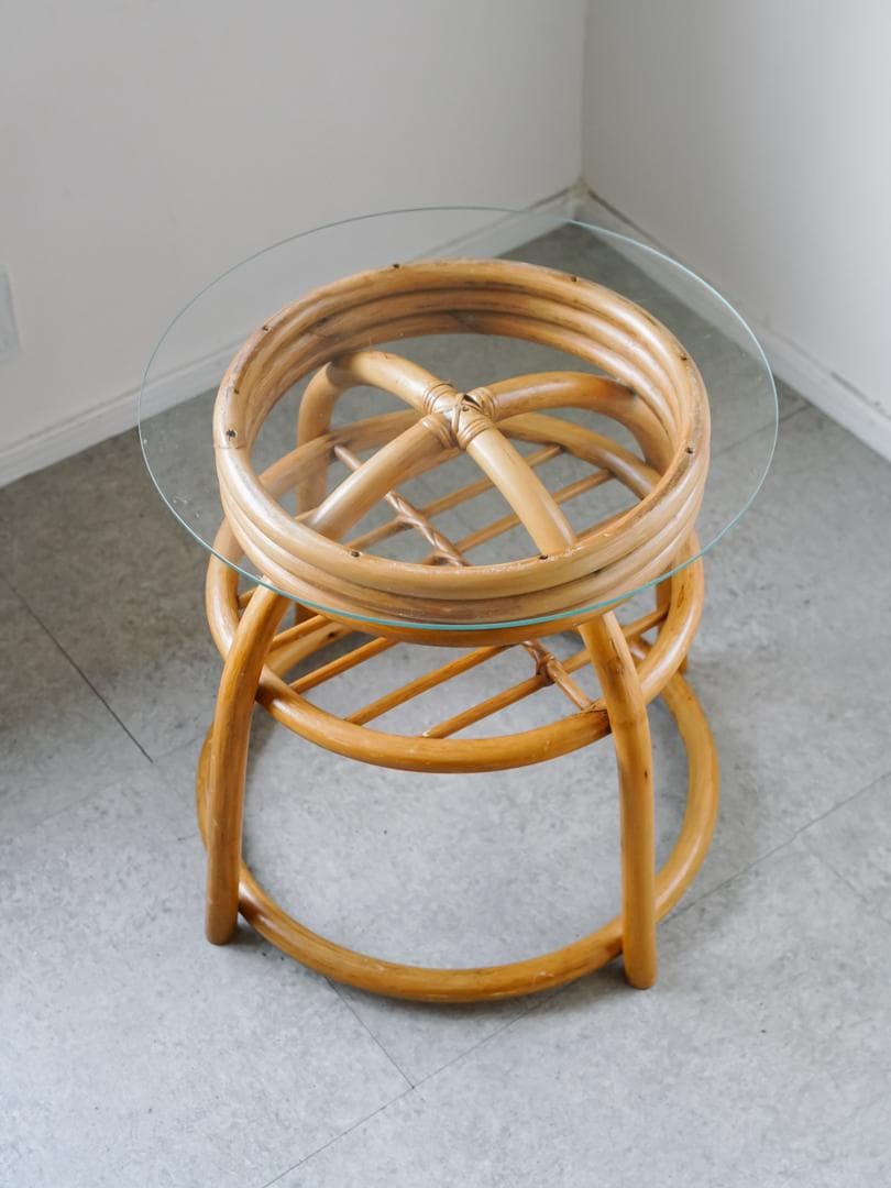 70-80's ヴィンテージ ラタン/藤 テーブル ミッドセンチュリーモダン