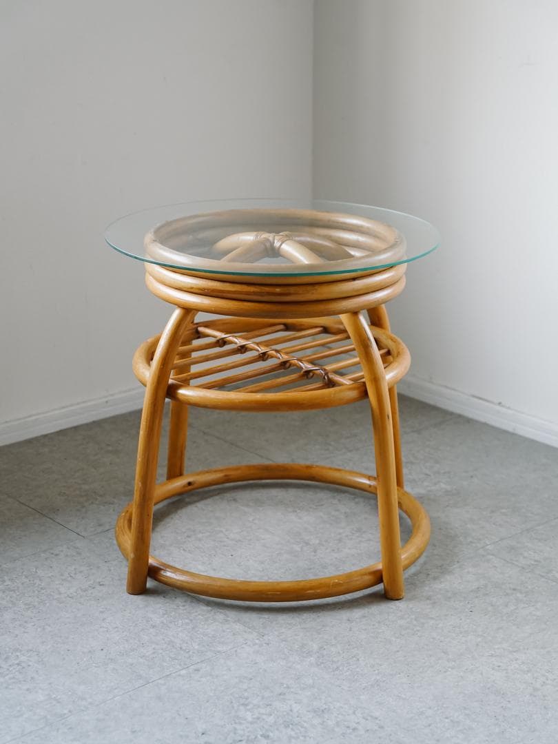 70-80's ヴィンテージ ラタン/藤 テーブル ミッドセンチュリーモダン