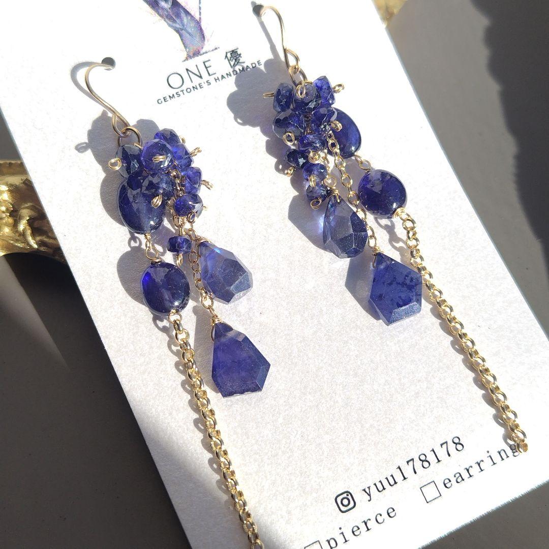 ALL ブルーサファイア　シャンデリア　高品質　ピアス 14kgf ピアス