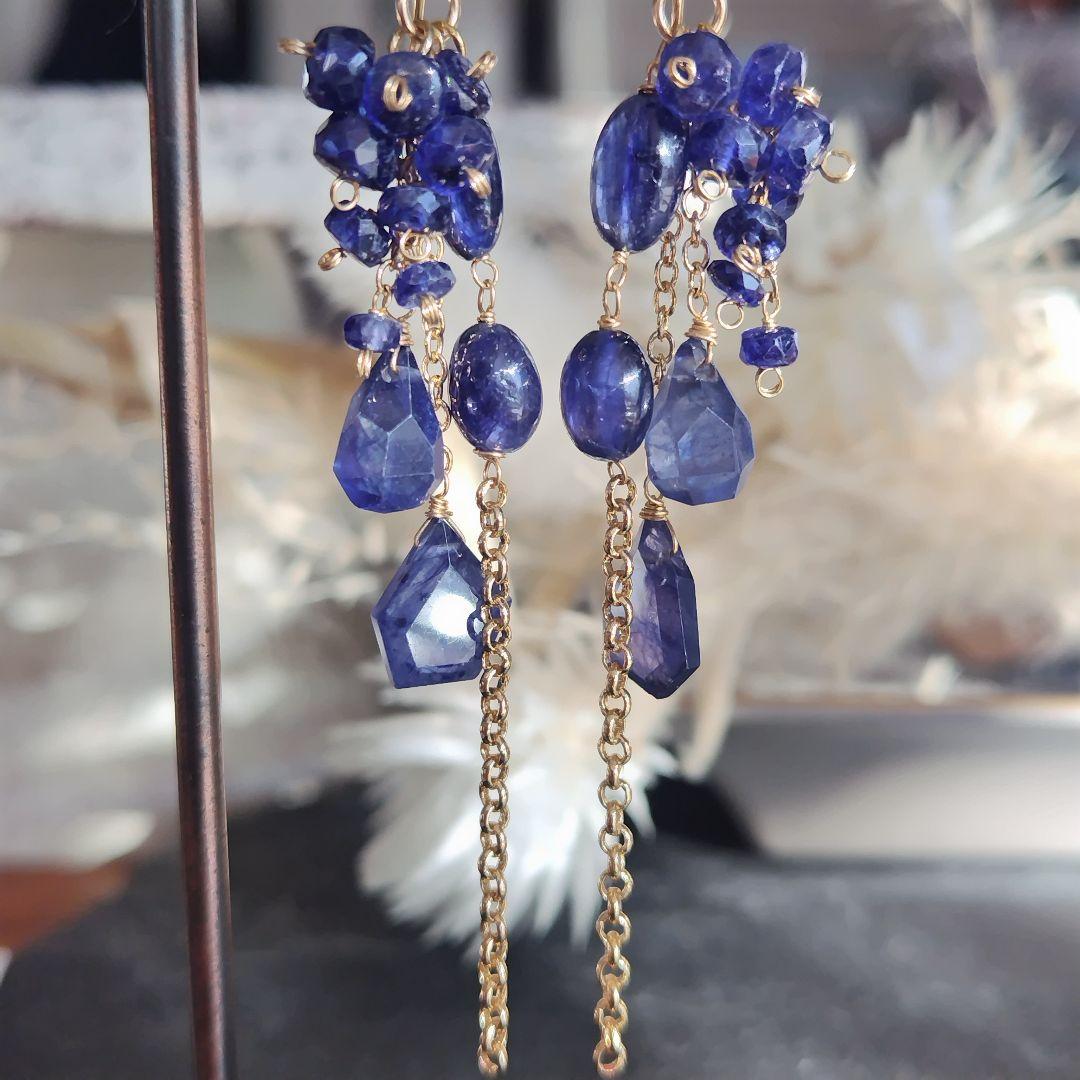 ALL ブルーサファイア　シャンデリア　高品質　ピアス 14kgf ピアス