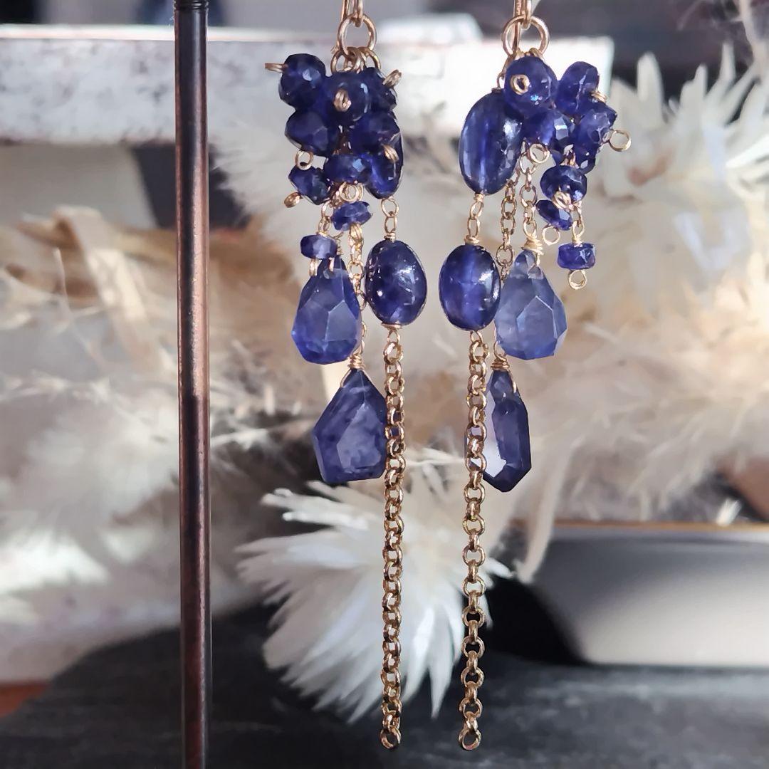 ALL ブルーサファイア　シャンデリア　高品質　ピアス 14kgf ピアス