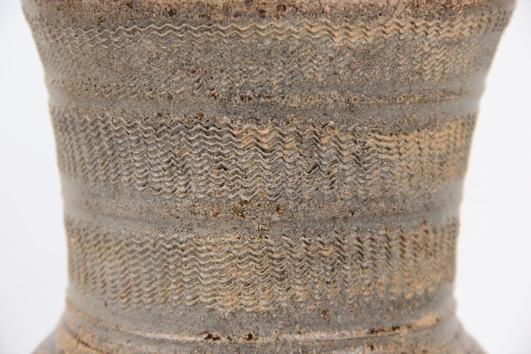 須恵器 長頸壺 波文 広口 壺 焼き締め 花瓶 新羅 高麗 箱付 ED11-