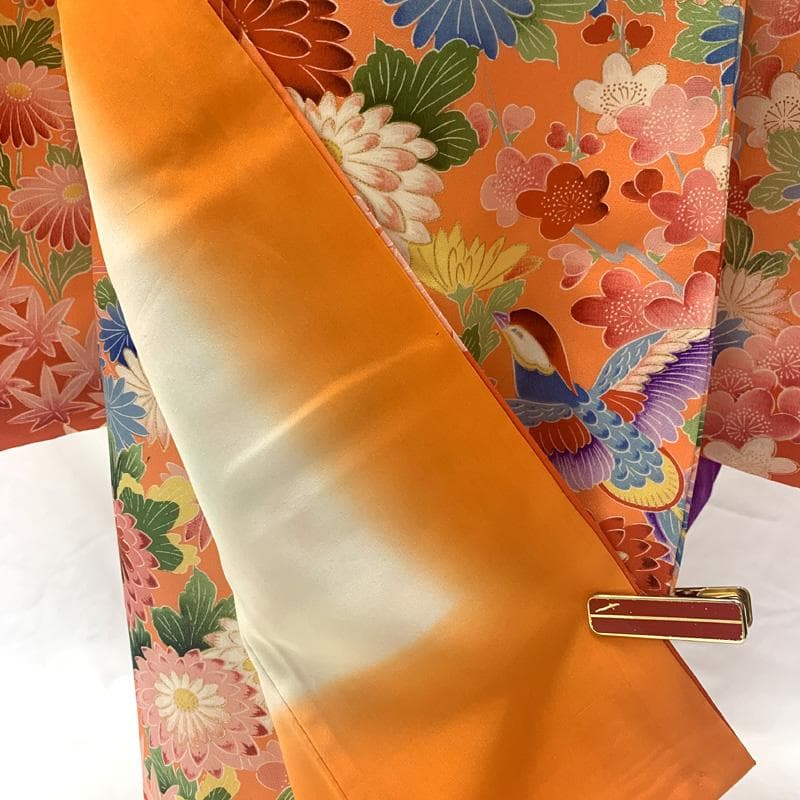 507ag61□七五三 七歳 女児 着物&袋帯 金彩 鳳凰 菊 梅□状態良好