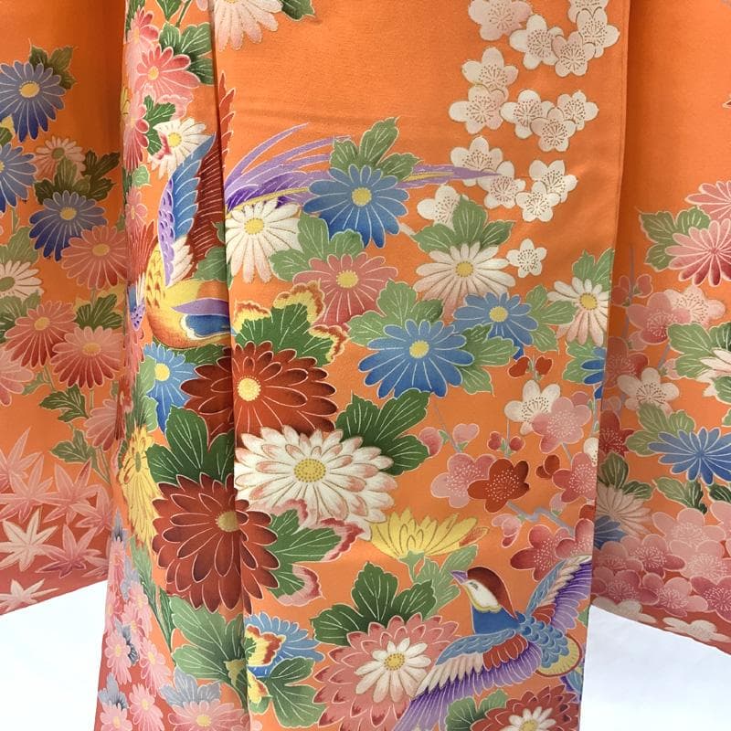 507ag61□七五三 七歳 女児 着物&袋帯 金彩 鳳凰 菊 梅□状態良好