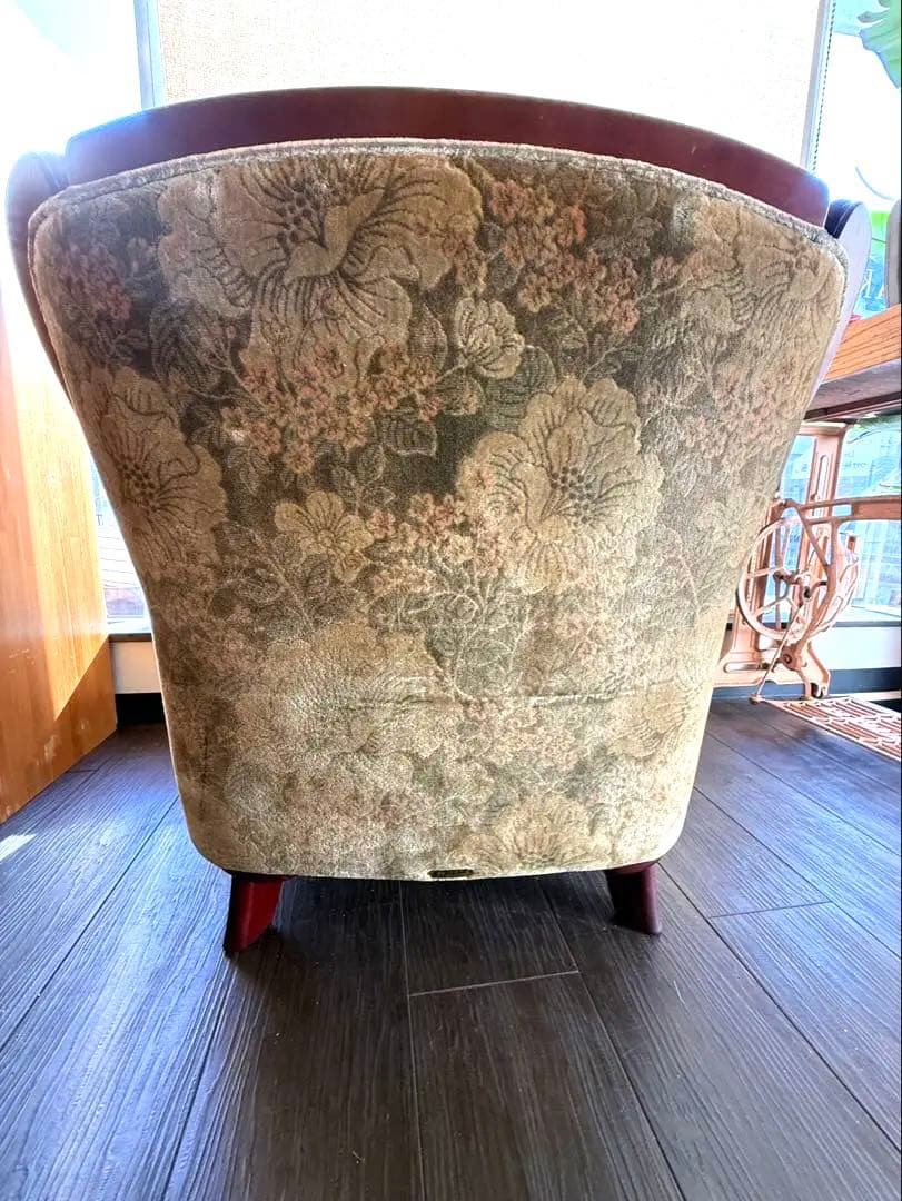カリモク 1人掛けソファ アームチェア 花柄 ヴィンテージ　金華山織