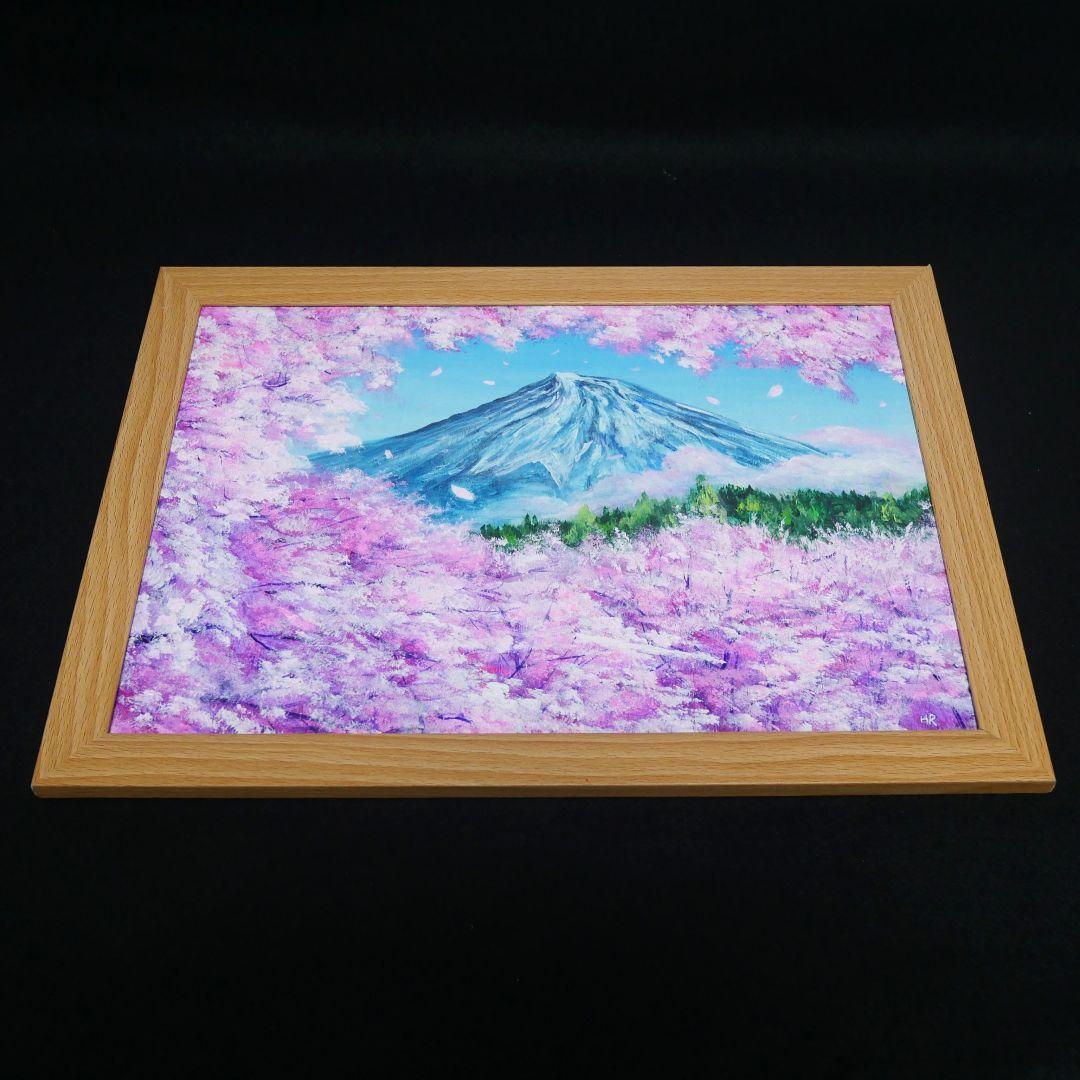油絵 油彩 油彩画 絵 絵画 【富士山と桜】