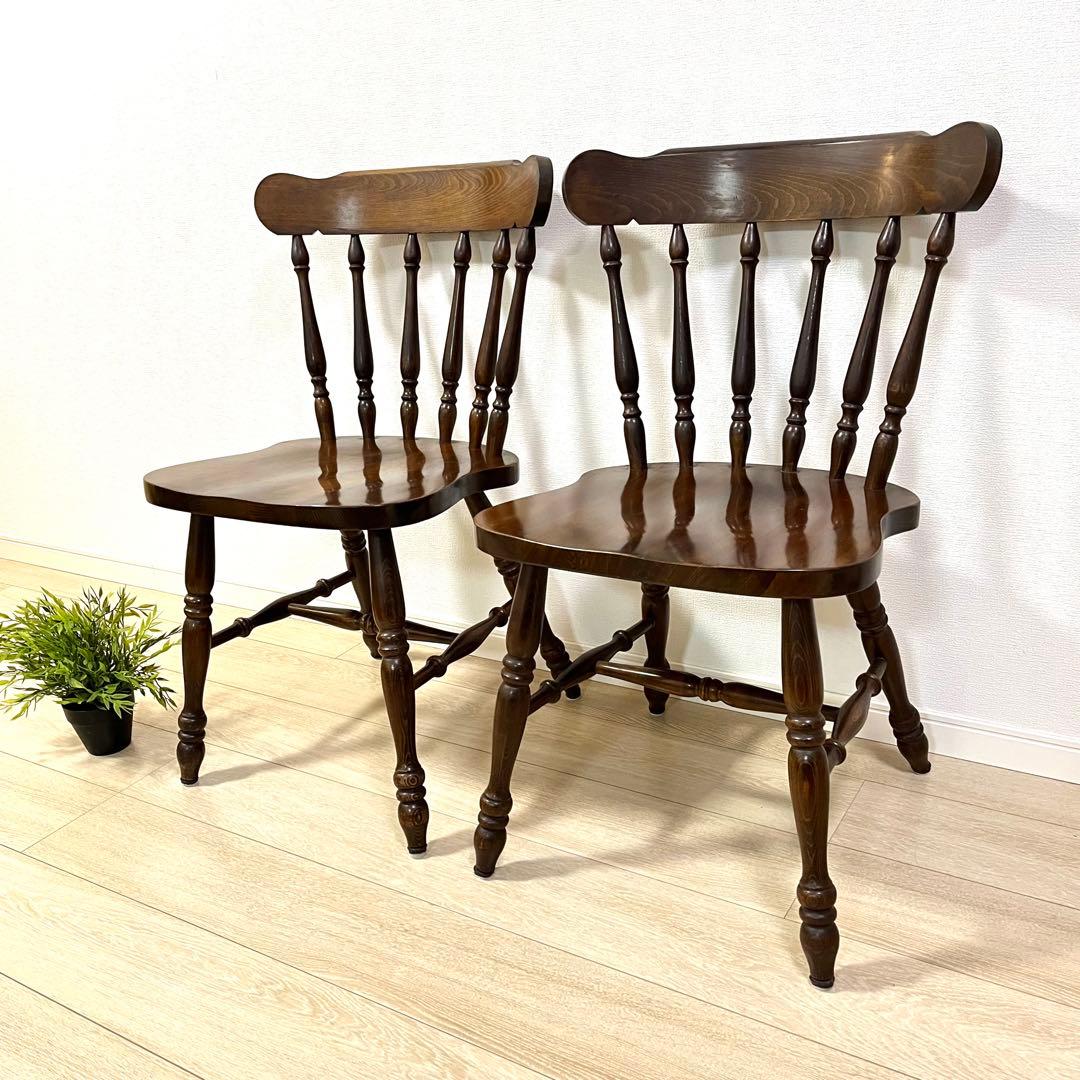 て53【2脚セット】柏木工 ウィンザーチェア 木製ダイニングチェア 無垢