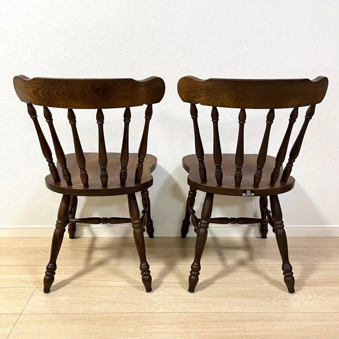 て53【2脚セット】柏木工 ウィンザーチェア 木製ダイニングチェア 無垢