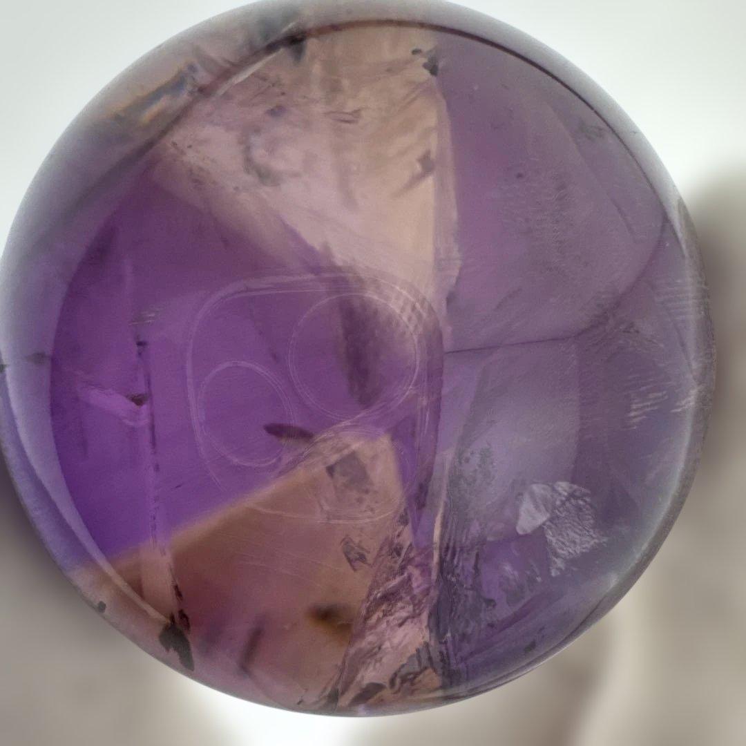 M-7天然アメトリン丸玉　トラピチェアメジストスフィア虹入り　天然石　クリスタル