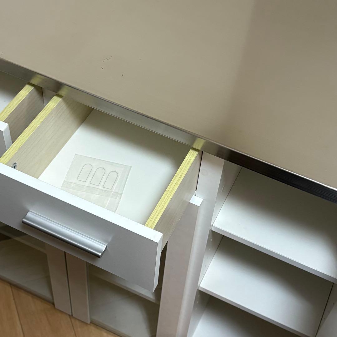 山善　ステンレス　天板　キッチンワゴン　食器棚　キャスター付き