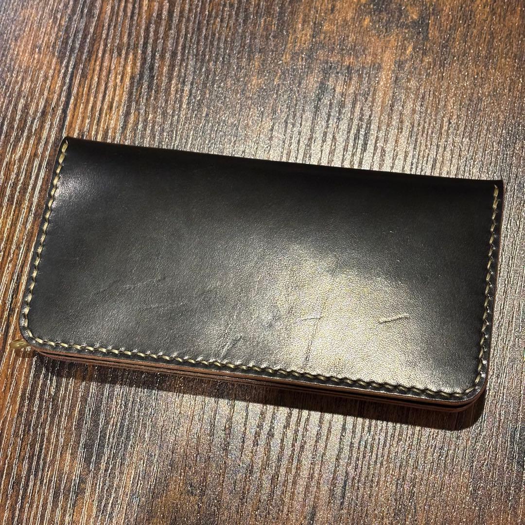 栃木レザー　トラッカーウォレット　茶芯ブラック　3層