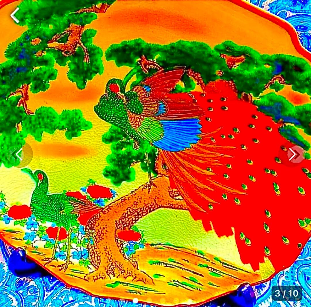 金運爆上げ　金運アップ！幸運呼ぶ30cm本物伊万里焼き大皿　双孔雀と松の図
