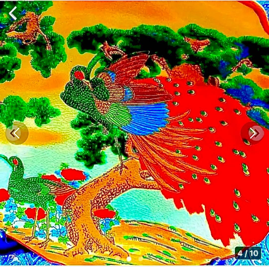 金運爆上げ　金運アップ！幸運呼ぶ30cm本物伊万里焼き大皿　双孔雀と松の図