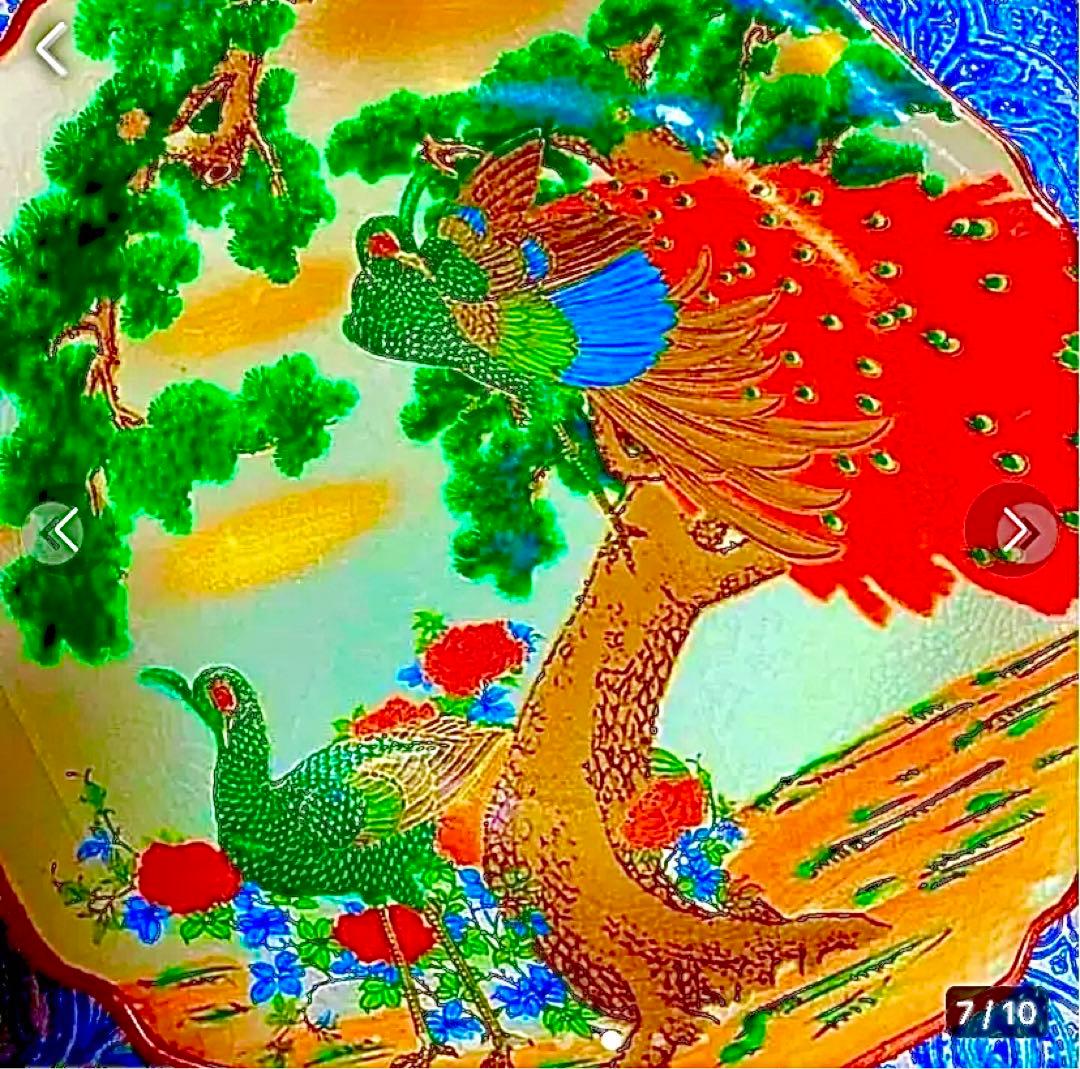 金運爆上げ　金運アップ！幸運呼ぶ30cm本物伊万里焼き大皿　双孔雀と松の図