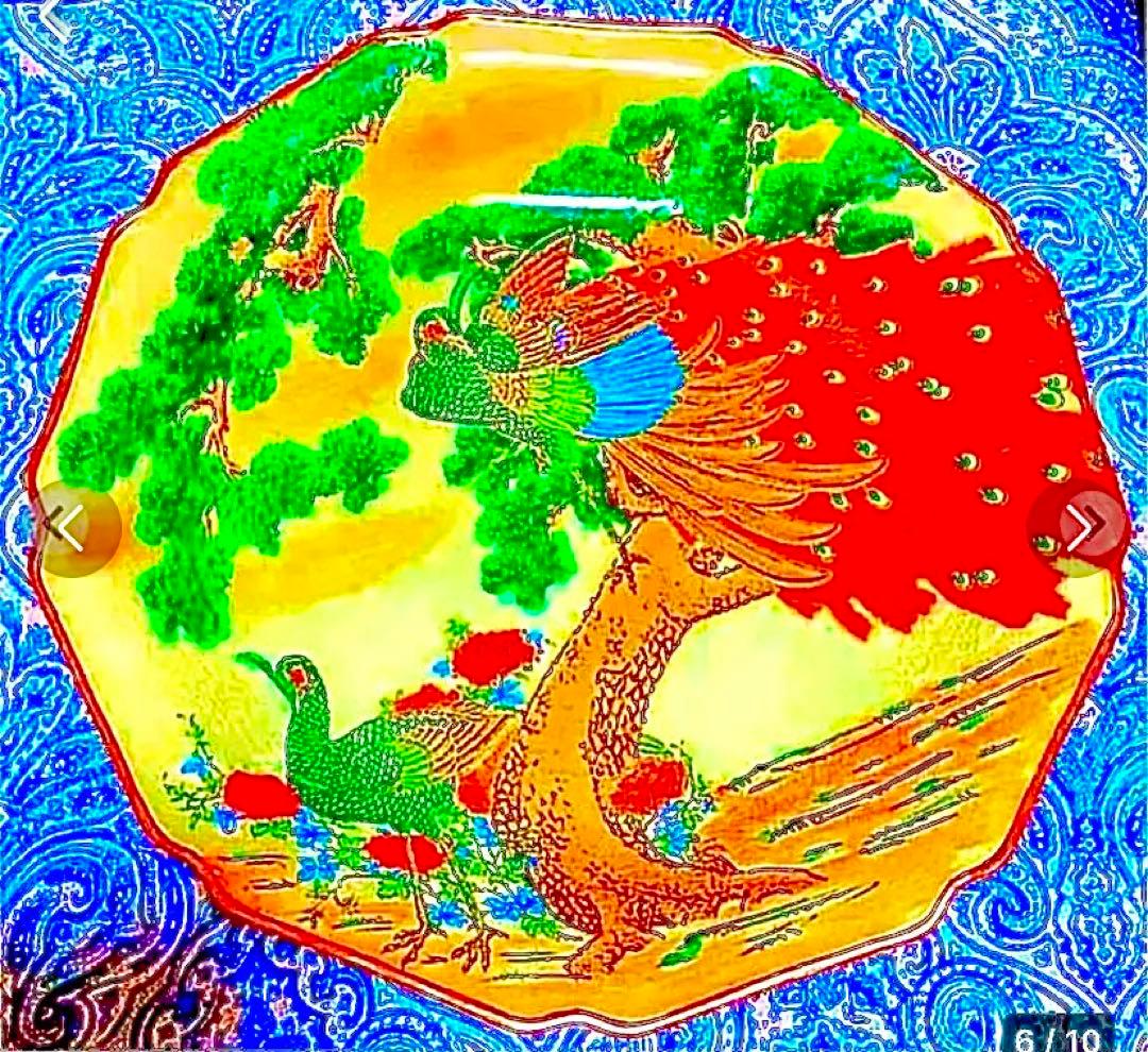 金運爆上げ　金運アップ！幸運呼ぶ30cm本物伊万里焼き大皿　双孔雀と松の図