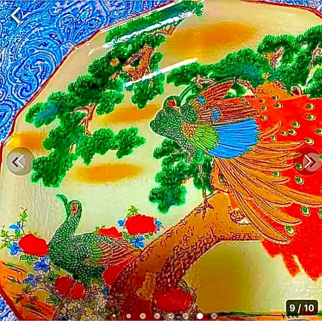 金運爆上げ　金運アップ！幸運呼ぶ30cm本物伊万里焼き大皿　双孔雀と松の図