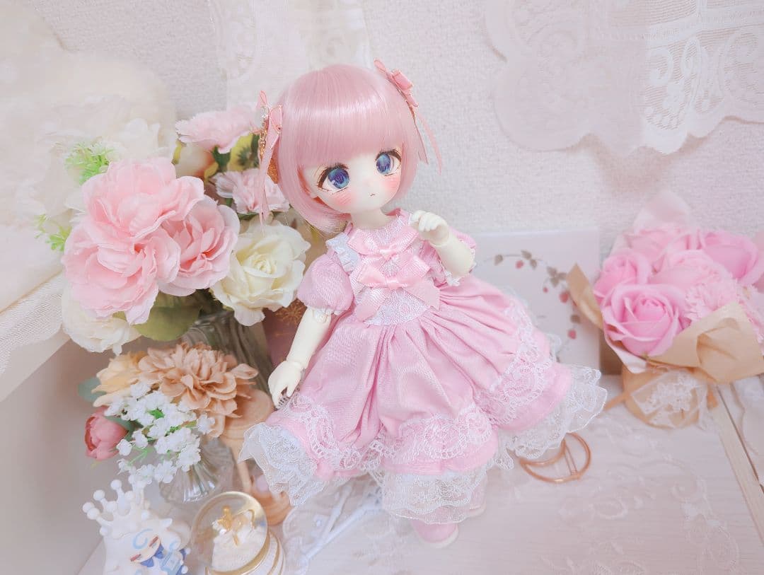 プリンセス風ドレスピンク／1/6ドール服