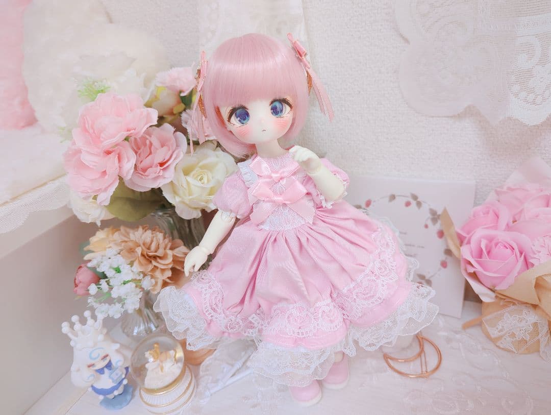 プリンセス風ドレスピンク／1/6ドール服