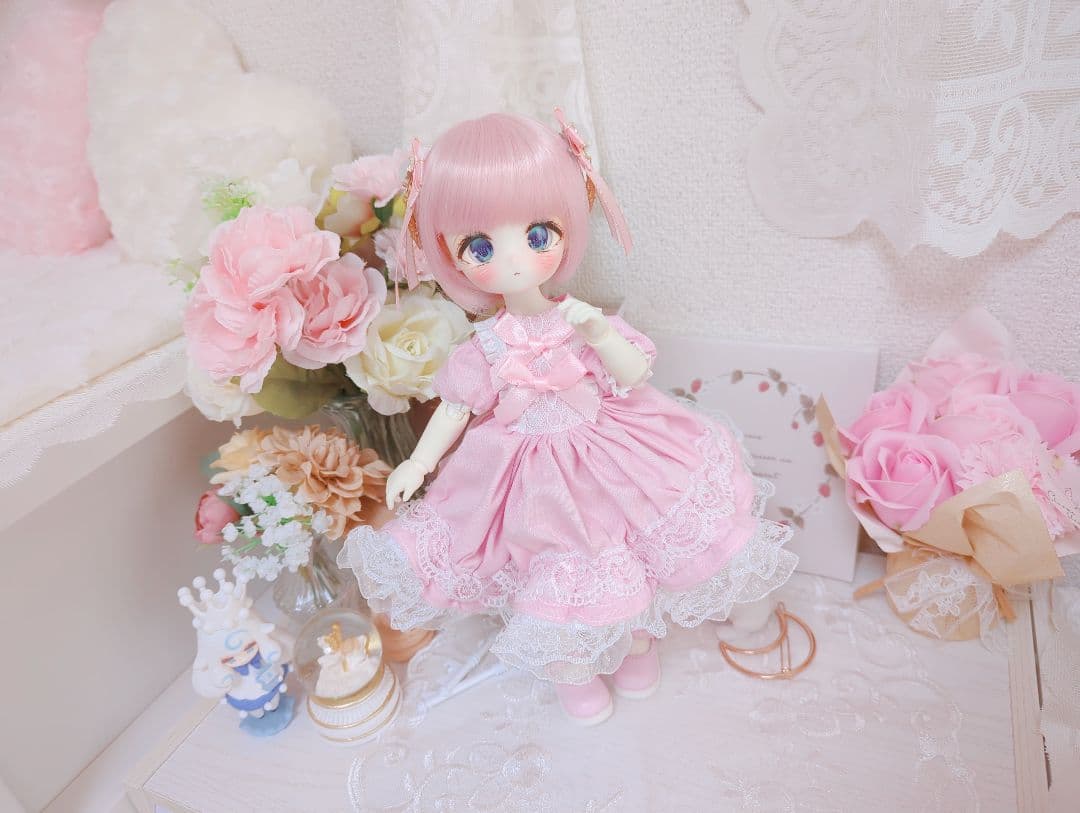 プリンセス風ドレスピンク／1/6ドール服