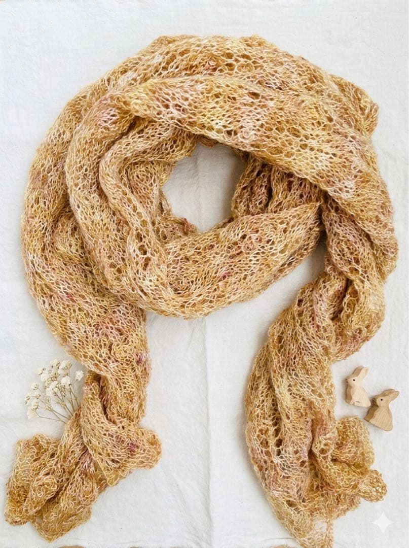 透かし編み ベージュ 系 ストール 極細手染め糸 ナチュラル ハンドメイド