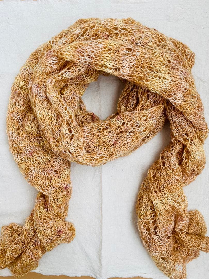 透かし編み ベージュ 系 ストール 極細手染め糸 ナチュラル ハンドメイド