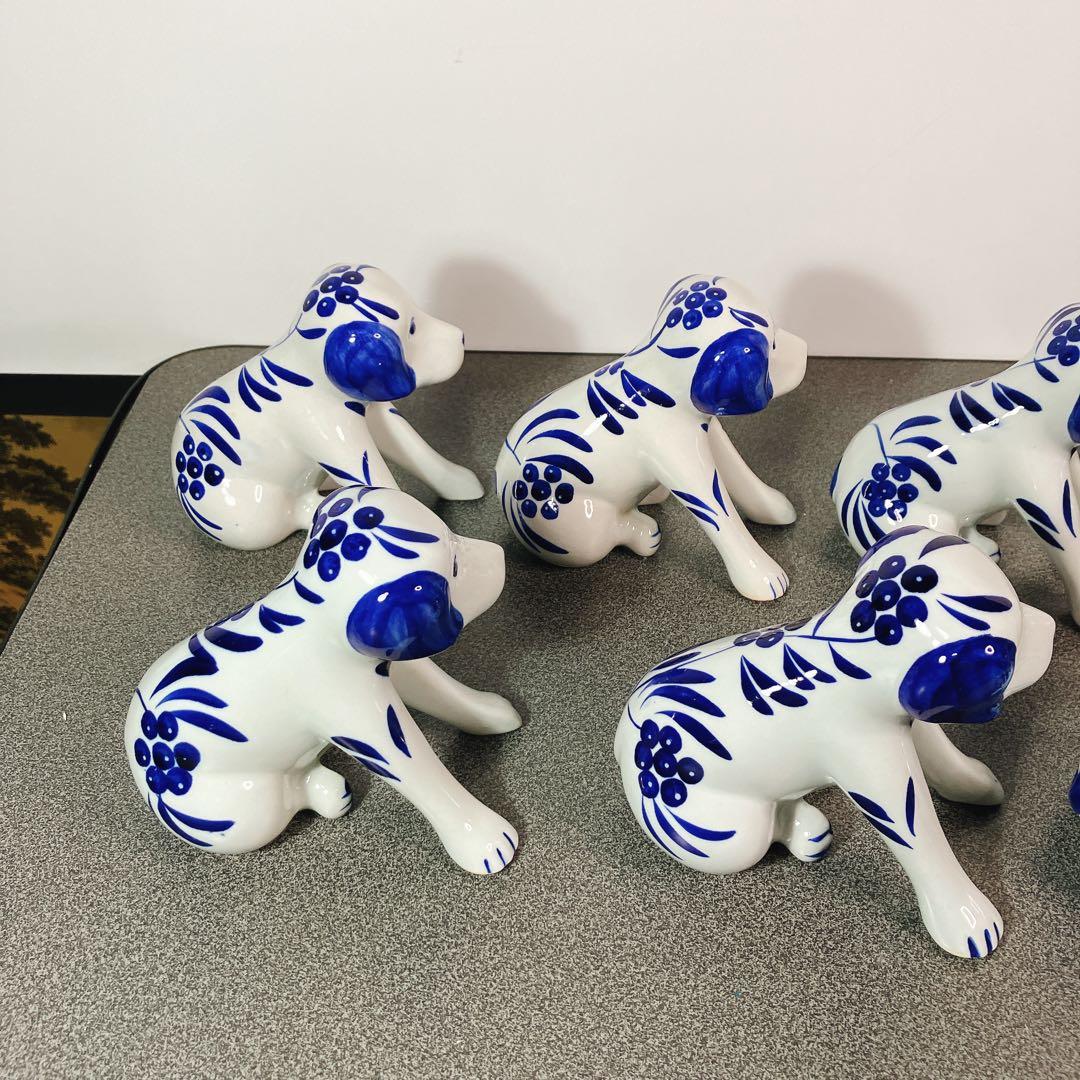 陶器 犬 置物 青白 花柄 10体セット 表情違い - メルカリ