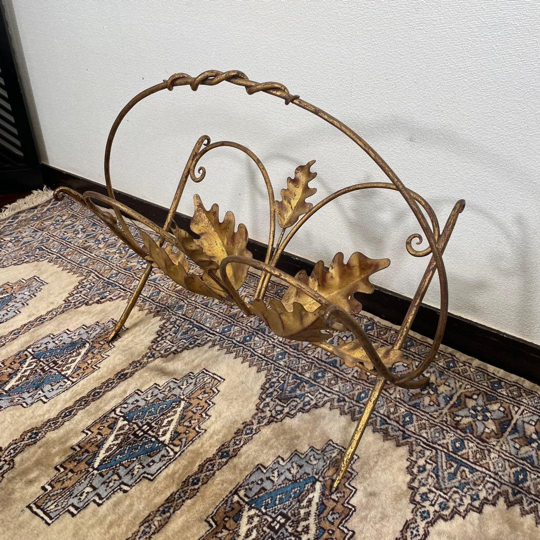 リーフデザイン ヴィンテージ マガジンラック アンティークゴールド エレガント