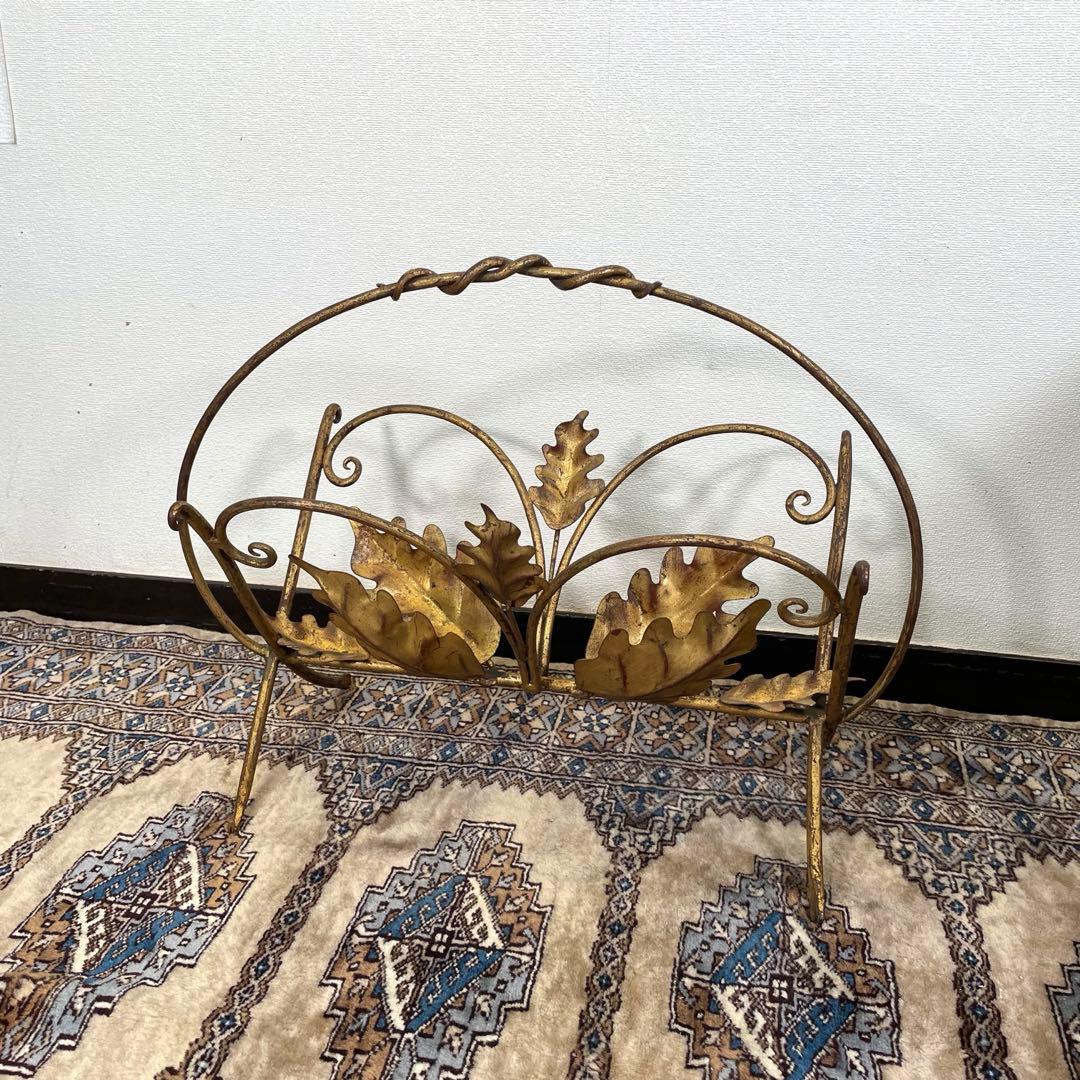 リーフデザイン ヴィンテージ マガジンラック アンティークゴールド エレガント